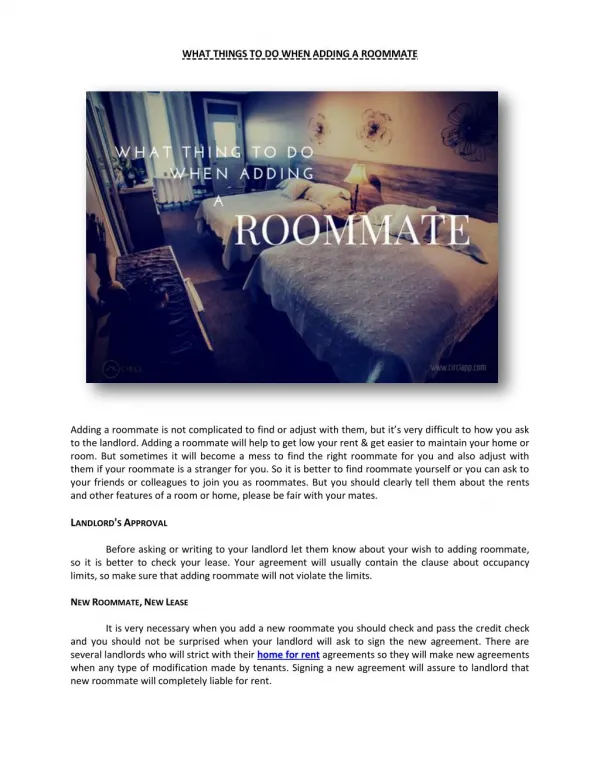 WHAT THINGS TO DO, WHEN ADDING A ROOMMATE