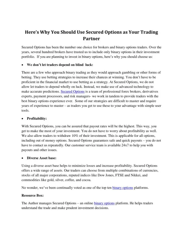 Here’s Why You Should Use Secured Options as Your Trading Partner