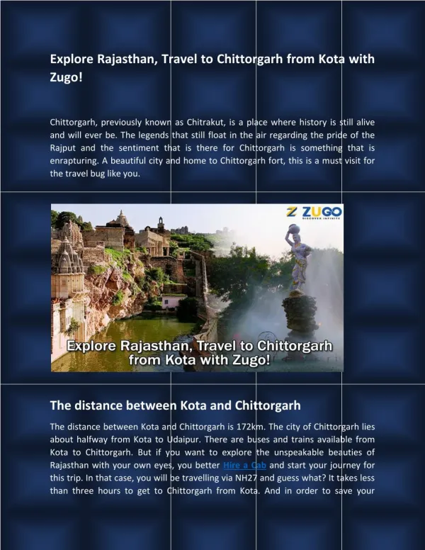 Explore Rajasthan, Travel to Chittorgarh from Kota with Zugo!