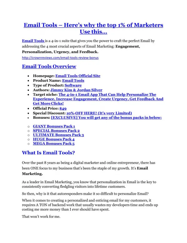 Email Tools review- Email Tools $27,300 bonus & discount