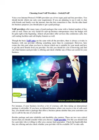 Choosing Good VoIP Providers – Switch2VoIP - slide 1