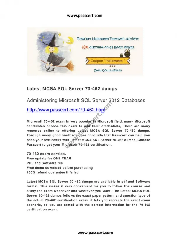 MCSA SQL Server 70-462 dumps