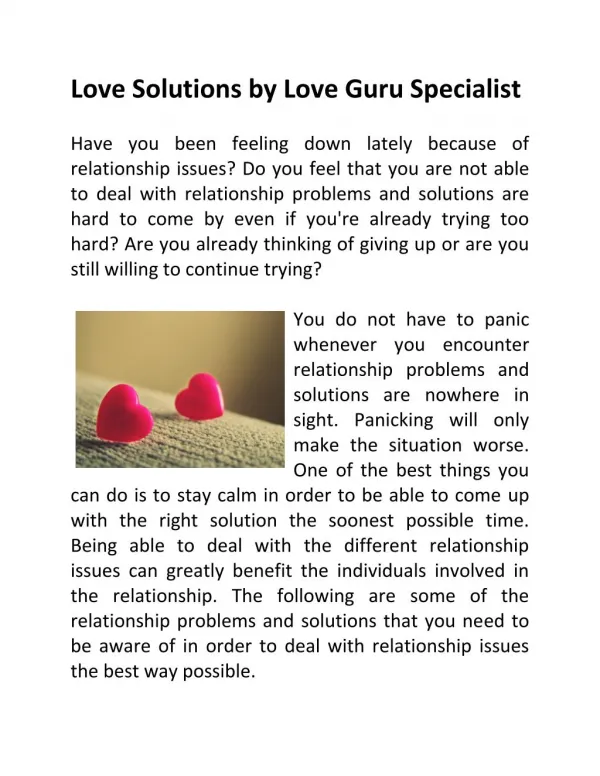 Love Solutions by Love Guru Specialist