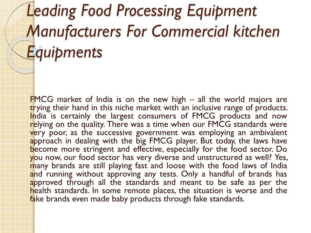 leading food processing equipment manufacturers for commercial kitchen equipments
