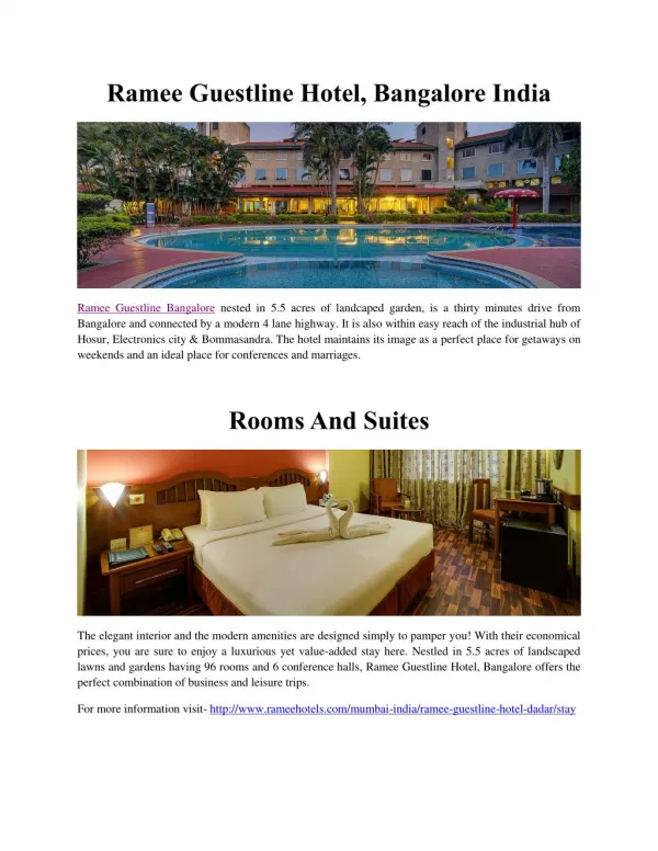 Ramee Guestline Hotel, Bangalore India