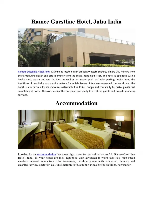 Ramee Guestline Hotel, Juhu India