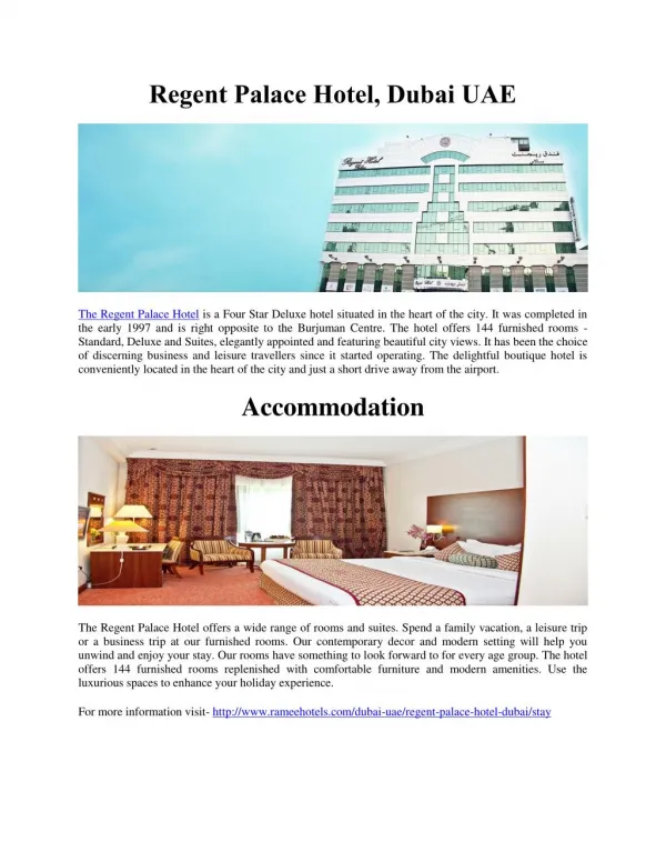 Regent Palace Hotel, Dubai UAE