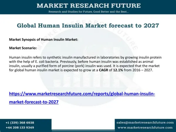 Global Human Insulin Market forecast to 2027
