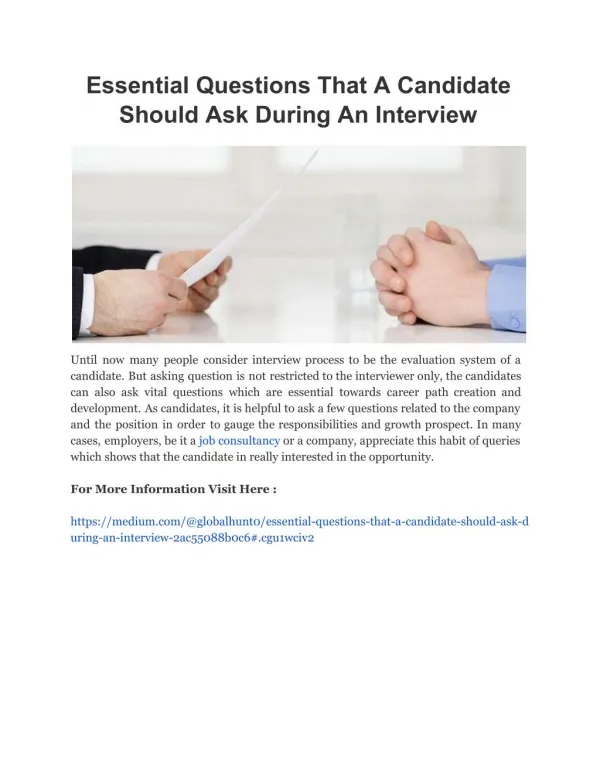 Essential Questions That A Candidate Should Ask During An Interview