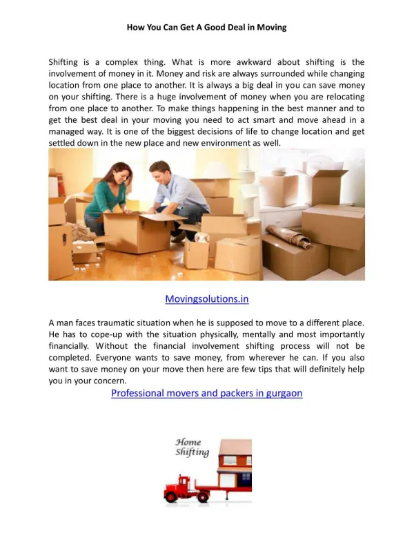 Moving Solutions-Gurgaon Packers and Movers