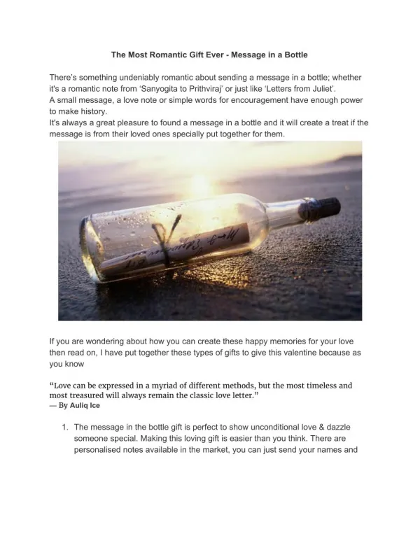 The Most Romantic Gift Ever - Message in a Bottle