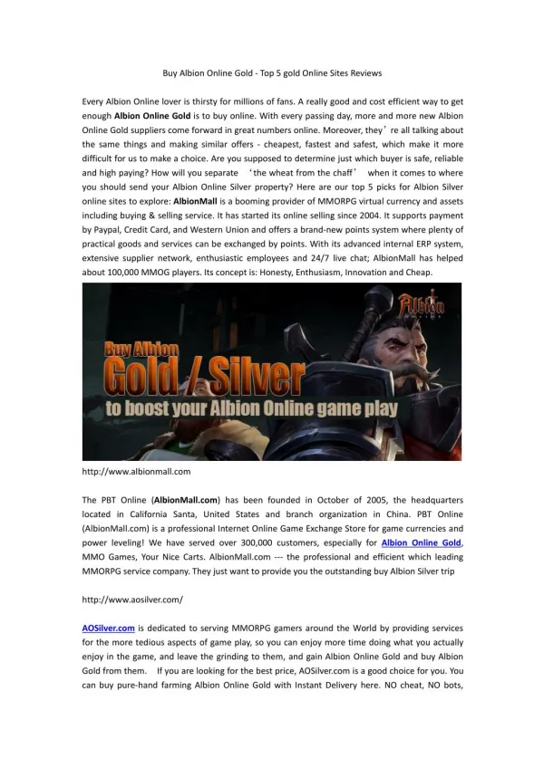 Buy Albion Online Gold - Top 5 gold Online Sites Reviews