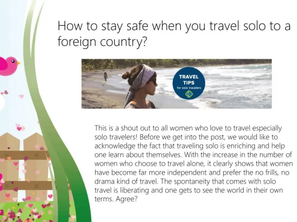 How to stay safe when you travel solo to a foreign country?