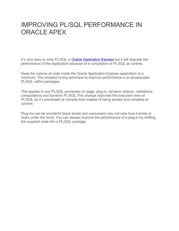 IMPROVING PL/SQL PERFORMANCE IN ORACLE APEX