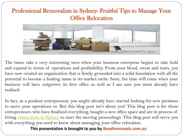 Professional Removalists in Sydney- Fruitful Tips to Manage Your Office Relocation