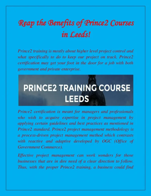 Prince2 Courses in Leeds!