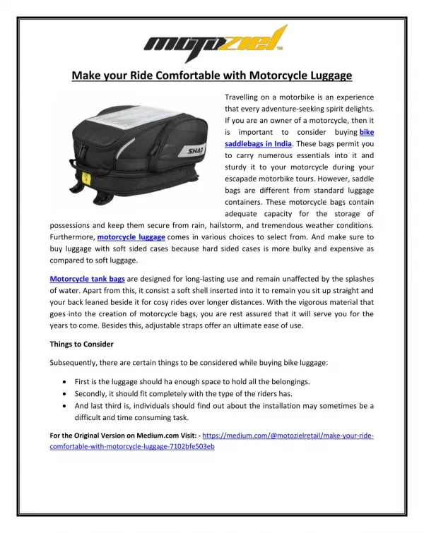 Make your Ride Comfortable with Motorcycle Luggage