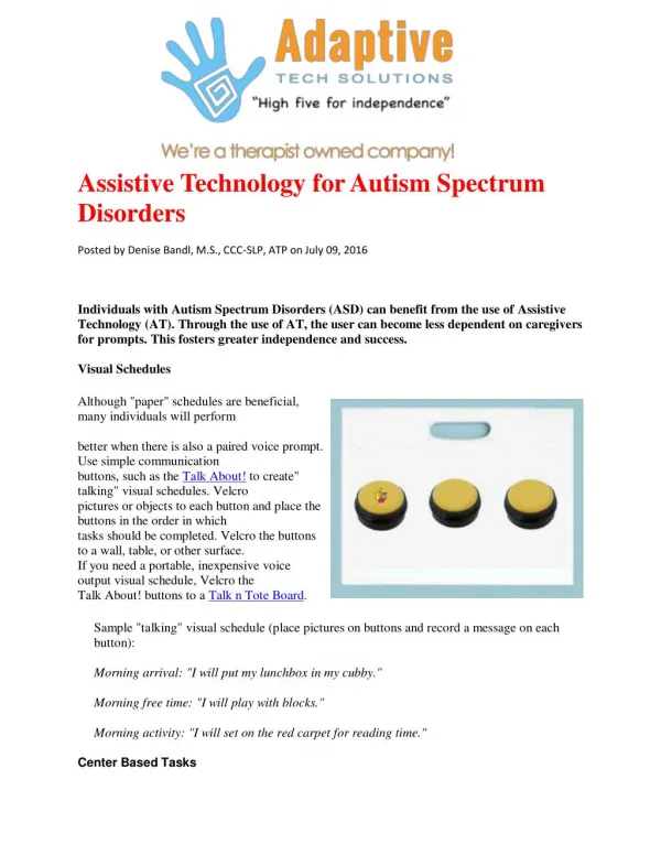 Assistive Technology for Autism Spectrum Disorders