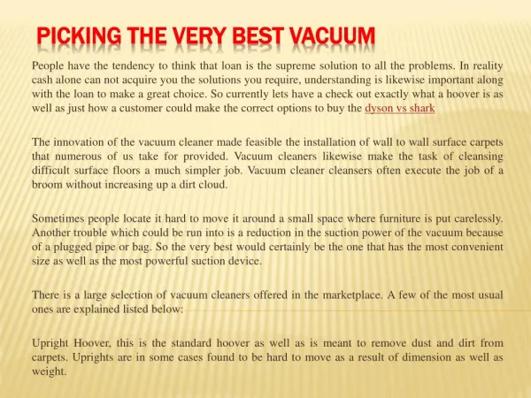 Picking the very best Vacuum