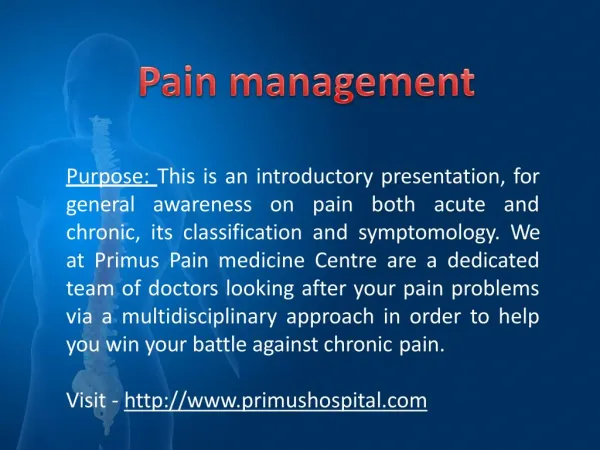Pain management programs - Chronic Pain Treatment Program at Primus Hospital
