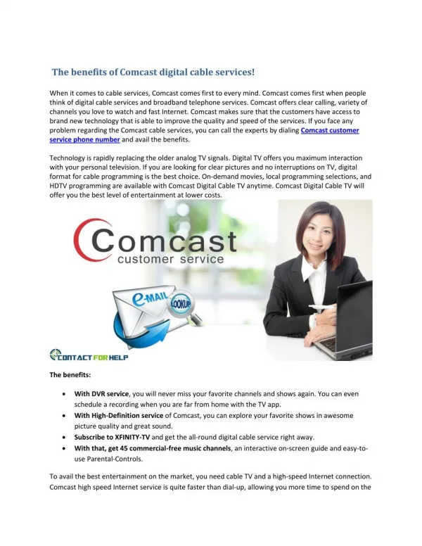 The benefits of Comcast digital cable services!