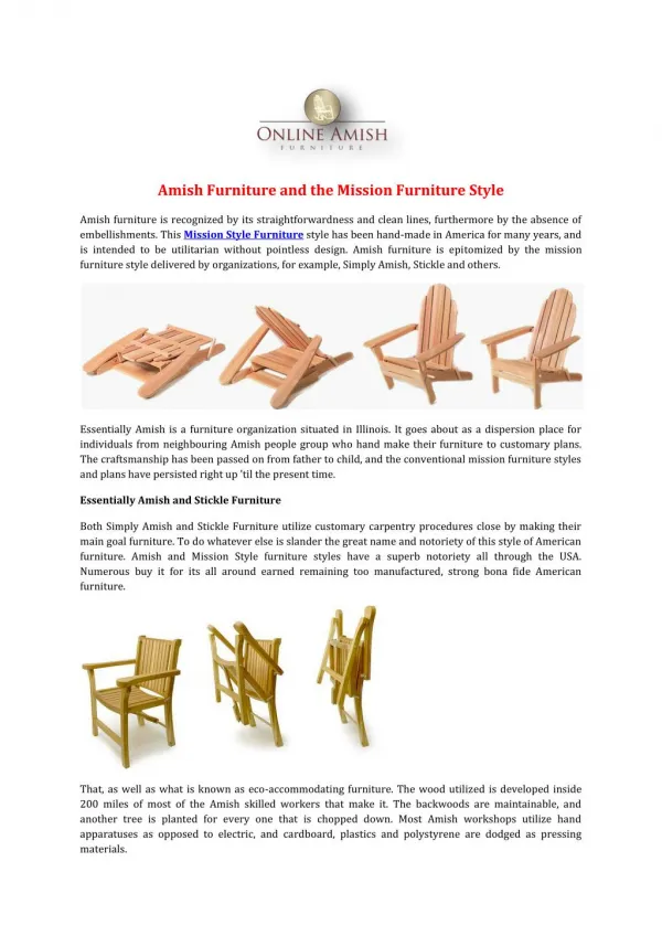 Amish Furniture and the Mission Furniture Style