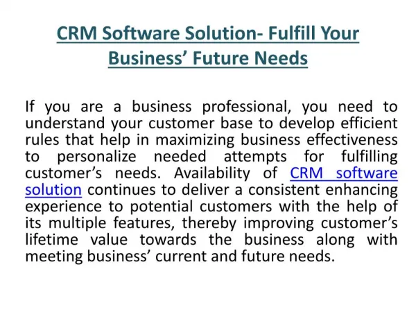 CRM Software Solution- Fulfill Your Business’ Future Needs