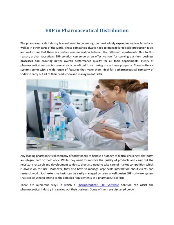ERP in Pharmaceutical Distribution