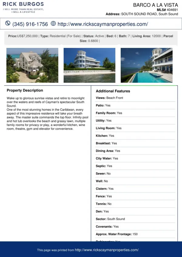 Barco A La Vista for sale Cayman Residential Property | MLS# 404691