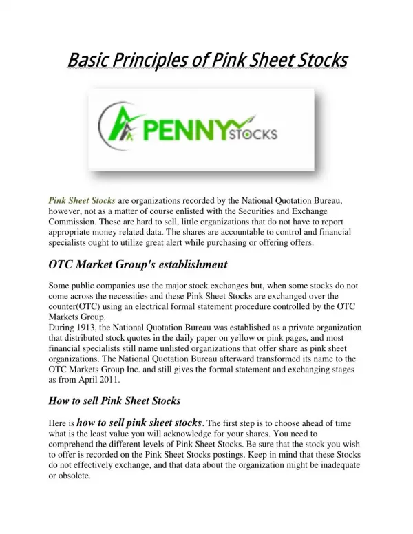 Basic Principles of Pink Sheet Stocks