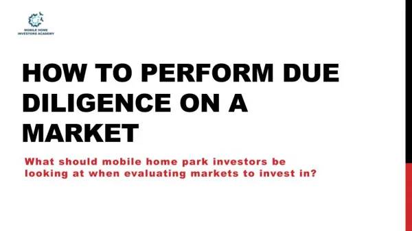 How To Perform Due Diligence On A Market
