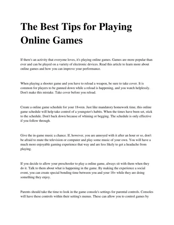 The Best Tips for Playing Online Games