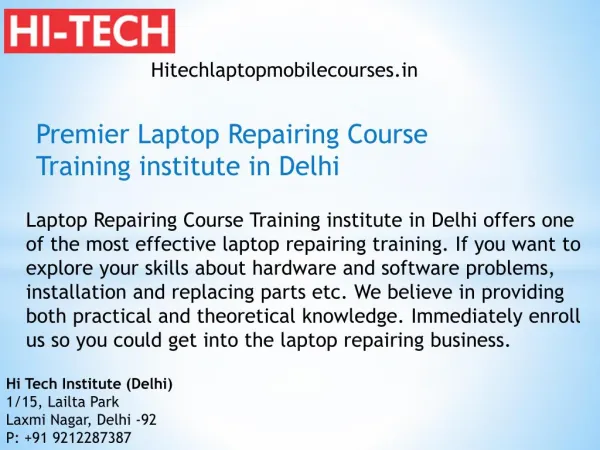 Premier Laptop Repairing Course Training institute in Delhi