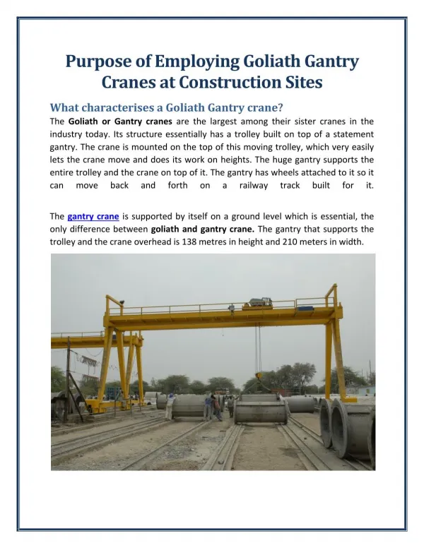 Goliath Crane - The Useful Crane in Today's Industry