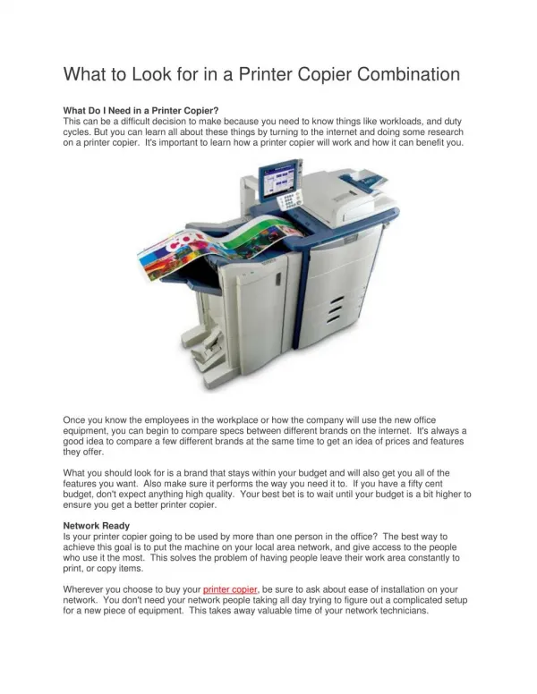 Call Us - 847-398-5212 for What to Look for in a Printer Copier Combination