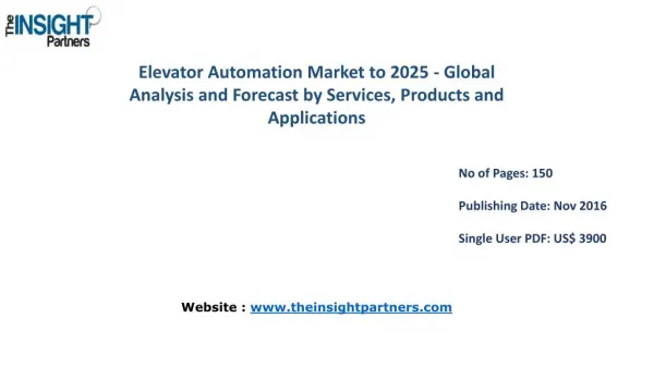 Strategic Analysis on Elevator Automation Market Forecast to 2025 |The Insight Partners