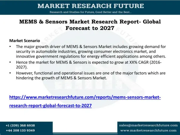 MEMS & Sensors Market 2016: Industry Research, Review, Growth, Segment and Analysis. Forecast to 2027
