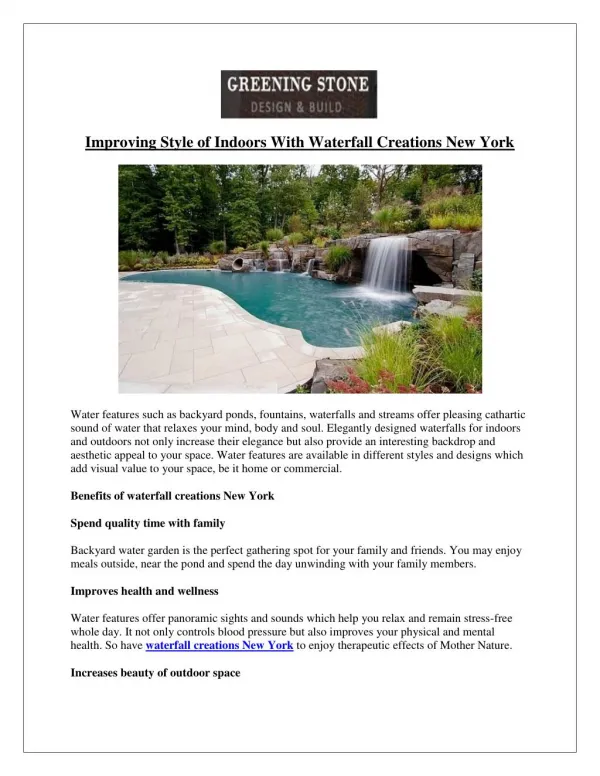 Improving Style of Indoors With Waterfall Creations New York