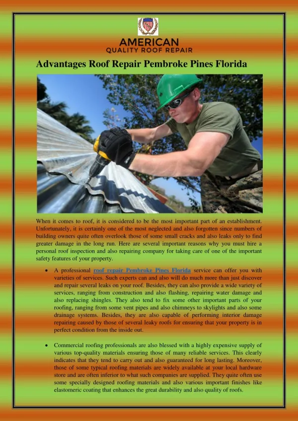 Advantages Roof Repair Pembroke Pines Florida