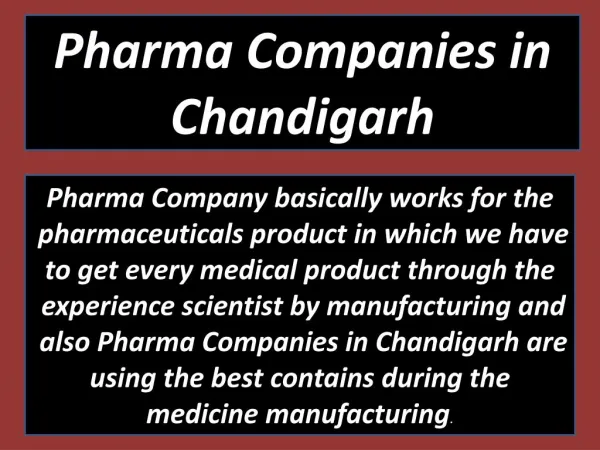 Pharma Companies in Chandigarh