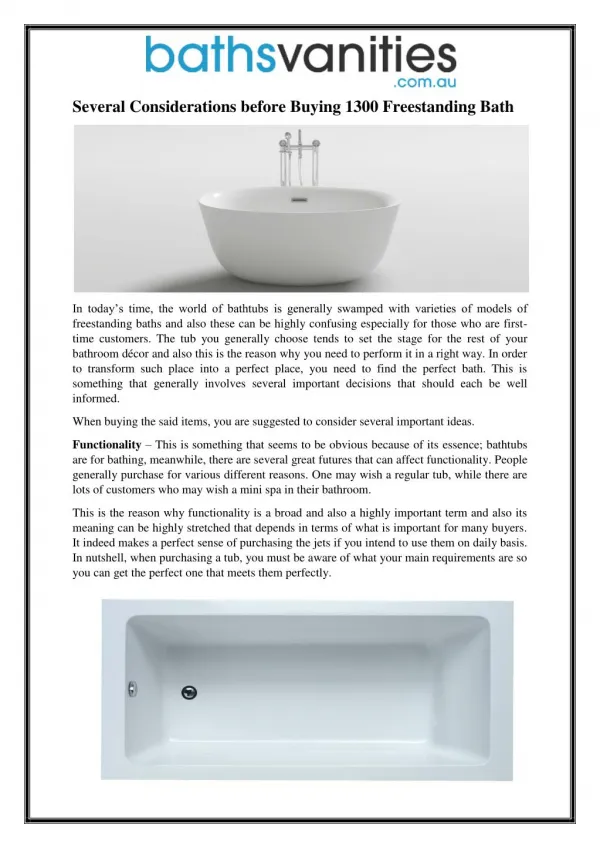 Several Considerations before Buying 1300 Freestanding Bath