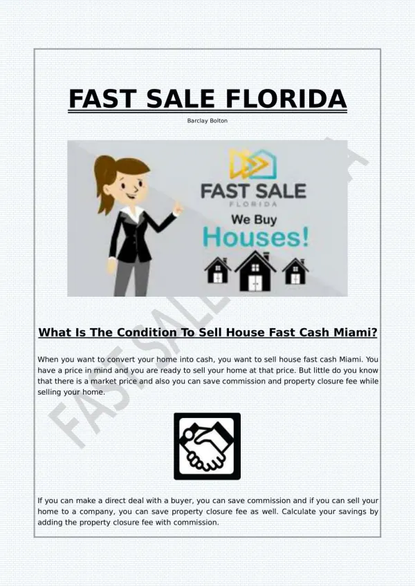 What Is The Condition To Sell House Fast Cash Miami?
