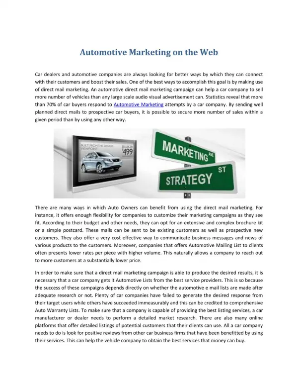 Automotive Marketing on the Web