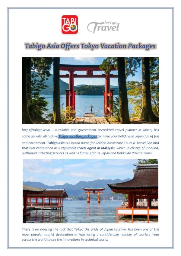 Tabigo Asia Offers Tokyo Vacation Packages
