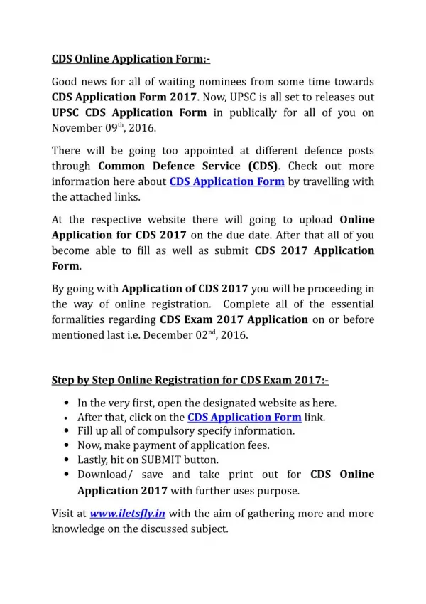 CDS Online Application Form