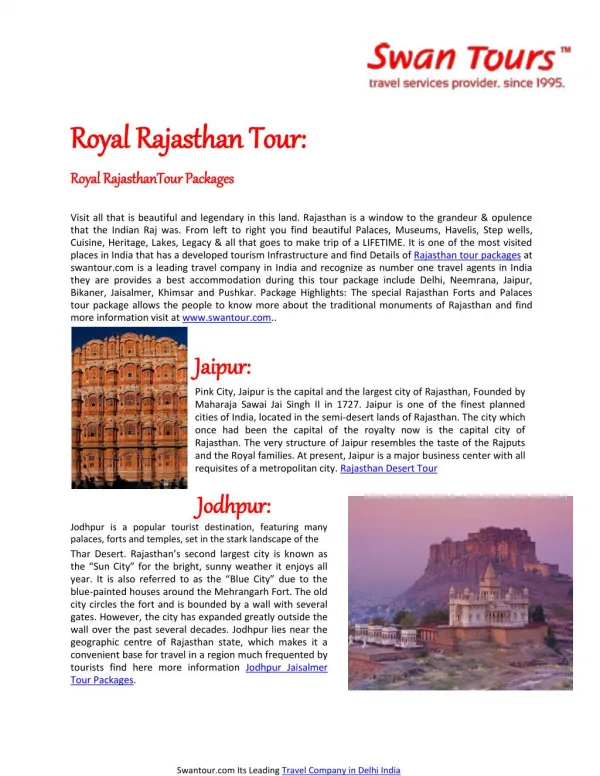 Royal RajasthanTour Packages