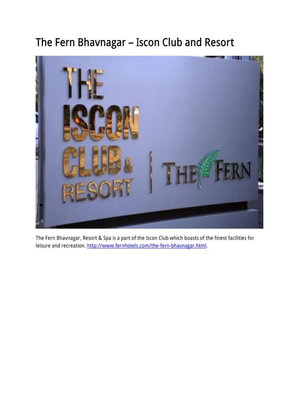 The Fern Bhavnagar – Iscon Club and Resort