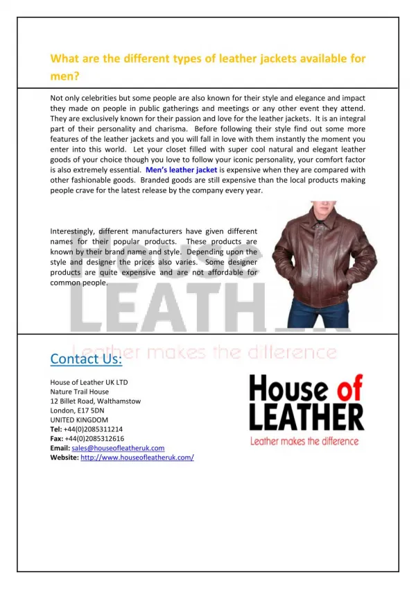 What are the different types of leather jackets available for men?