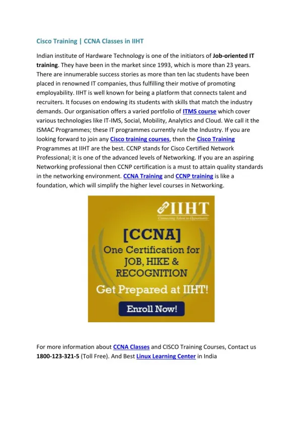 Cisco Training | CCNA Classes in IIHT