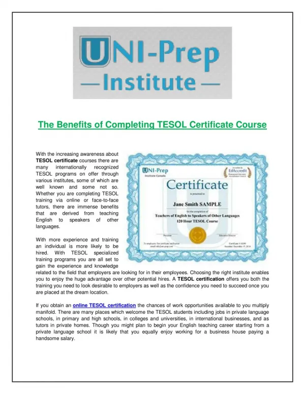 The Benefits of Completing TESOL Certificate Course